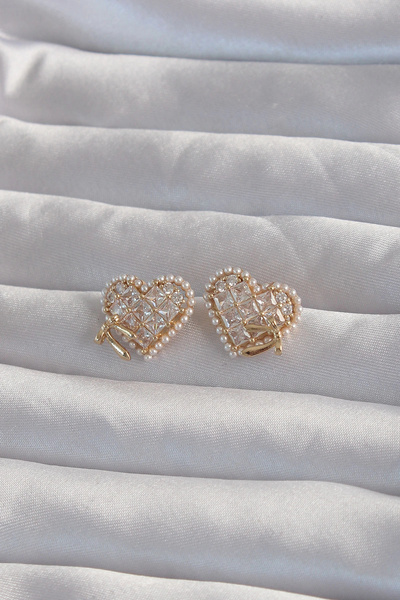 online kapsulavm avm alışveriş Brass Gold Color Bow Detail Pearl and Zircon S...