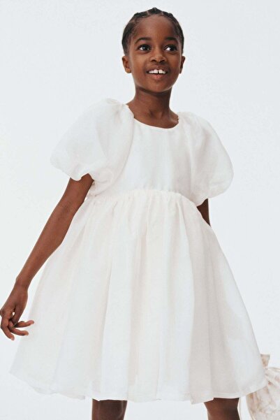 H&M Puff-sleeved satin dress