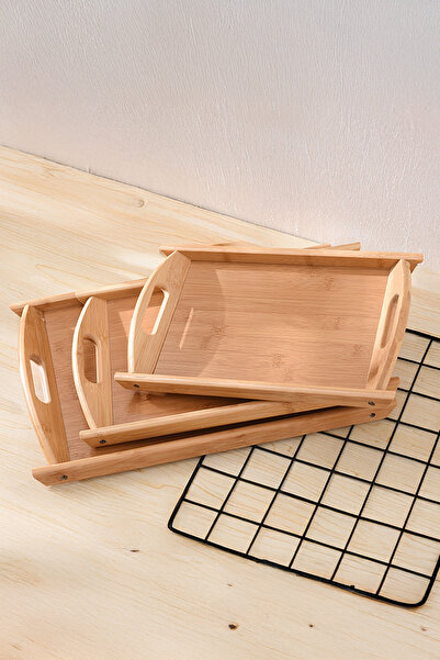Vadi Bamboo Breakfast Serving Tray Set 3-Piece Presentation Tray with Handles
