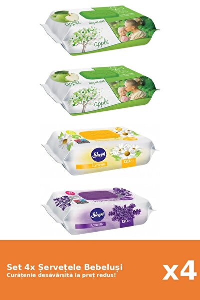 Sleepy Set 4 Șervețele Bebeluși Sleepy: Apple, Lavanda, Musetel