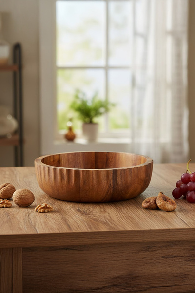 Vadi Natural Acacia Salad Bowl Fruit Presentation Snack Bowl 21 cm