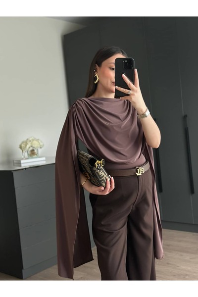 Tugen Co Draped Cape Collar Bodysuit