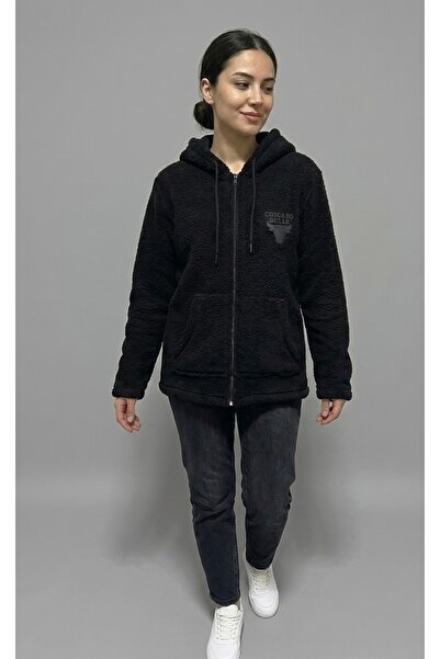 BİLGENS BUTİK Women's Winter Welsoft Fleece Plush Hooded Cardigan