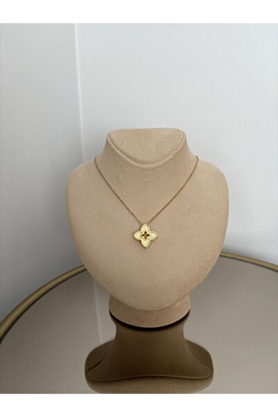 LARİS ACCESSORİES Taşlı Gold Yonca Çelik Kolye