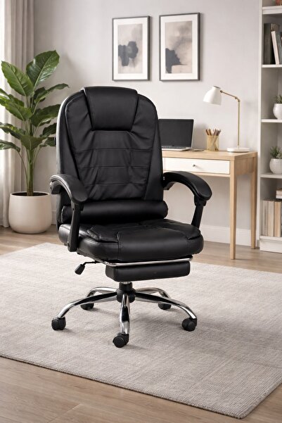 N.zone كرسي مكتب تنفيذي جلد أسود مع مساج كهربائي ومسند قدم قابل للسحب – كرسي ...