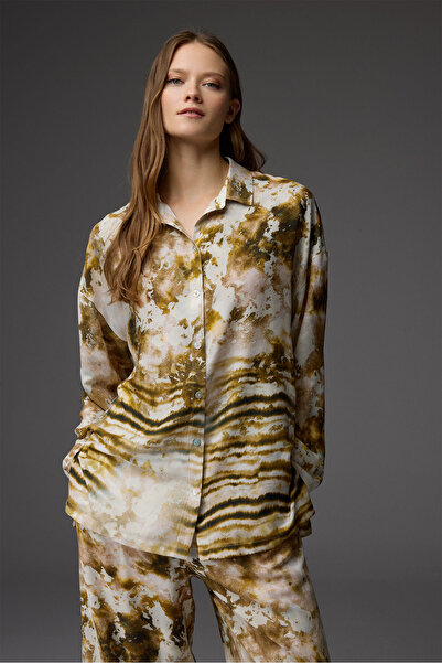 BONJOUR MADAME Viscose Patterned Shirt Collar Pajama Set Bm-1843