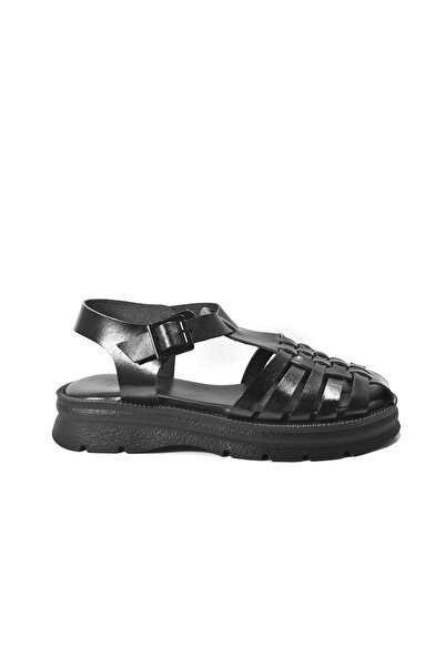 Beety 112.454 Genuine Leather Black Caged Women's Bodrum Sandals