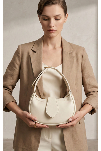 Çanta Trend Cream Color Women's Bag with Lined Hand and Shoulder Straps Bag