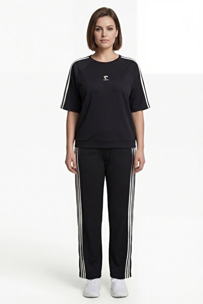 EXİTLİNE Women's Black Summer Tracksuit Set with Elastic Waist and Side Butto...