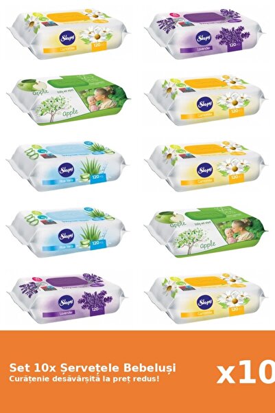 Sleepy Set of 10 Sleepy Baby Wipes: Aloe Vera, Apple, Lavender, Chamomile