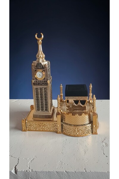 FAMEMUS ACCESSORY Zirkon Taşlı Kale Duvarlı Kabe/Zemzem Kulesi Biblo & Saat 2...