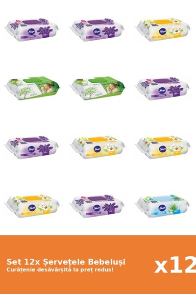 Sleepy Set 12 Șervețele Bebeluși Sleepy: Aloe Vera, Apple, Lavanda, Musetel