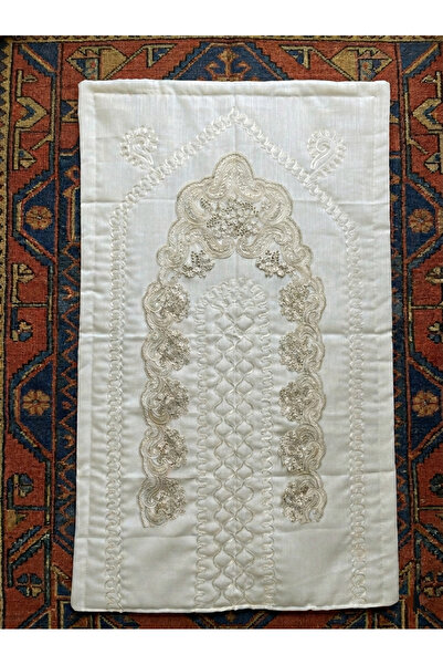 BEHREM ENES Gardenya Linen French Guipure Lace Luxury Prayer Rug