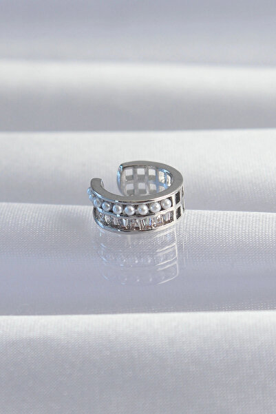 online kapsulavm avm alışveriş Brass Silver Color Pearl and Baguette Stone Ea...