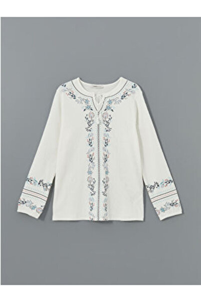 LC Waikiki Modanova Sezon Ecru Tie-Detail Women's Blouse with Collar Flowers