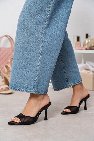 diya shoes Noir Women's Mesh Heels Slipper