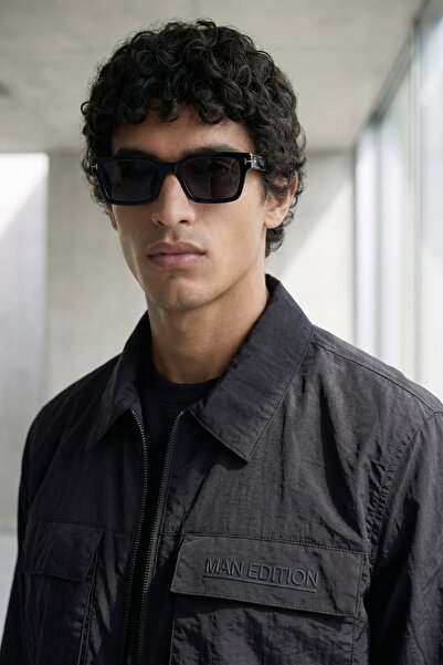 Butikayandon Men's Black Zippered Double Pocket Flap Crinkle Fabric Raincoat ...