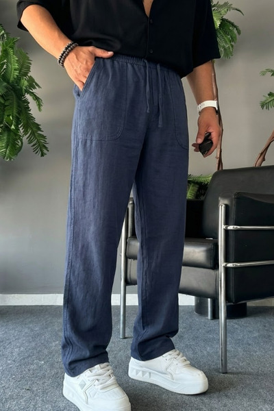 COMBİNE MİCHAİL Men's Comfortable Summer Smoked Loose Linen Pants