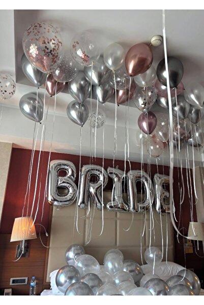 Çemrek Süs Parti Rose Silver White Bride Balloon Set 25 Pieces