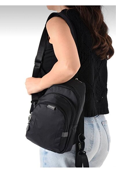 Sanmorris Unisex Black Parachute Fabric Badybag and Backpack