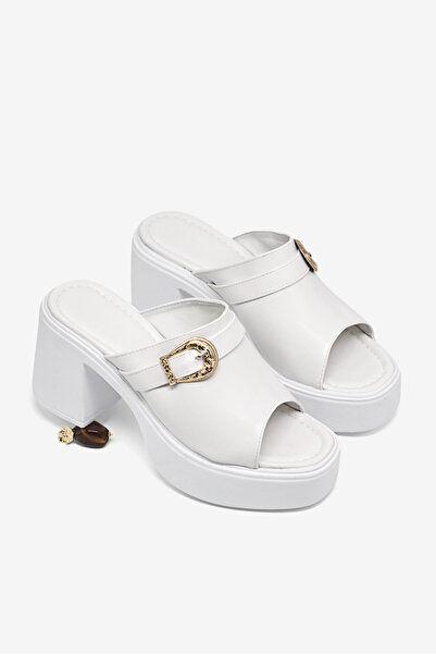 Tonny Black Γυναικείο Λευκό Σετ Ψηλή σόλα τεμαχίων Άνετο Με αγκράφα Παντόφλες