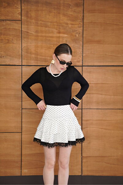 Lady Pixie Polka Dot Da Lace Etayli Satin Skirt