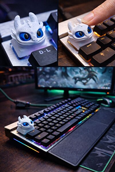 YAHO OYUNCAĞIN DOĞAL HALİ Ejderha Figürlü Klavye Tuşu Keycap – Gamer Klavye A...