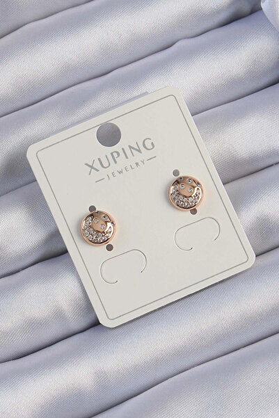 Generic Brand Xuping Rose Color Zircon Stone Reflective Oval Earrings