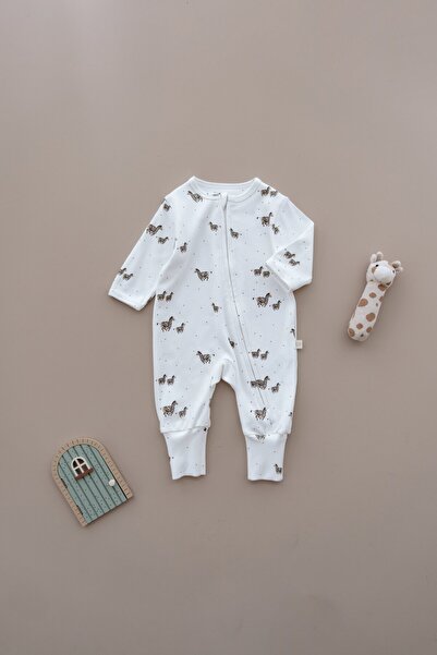 Oh La La Koala For Little Ones Zebra Printed Calmy Series Zippered Jumpsuit