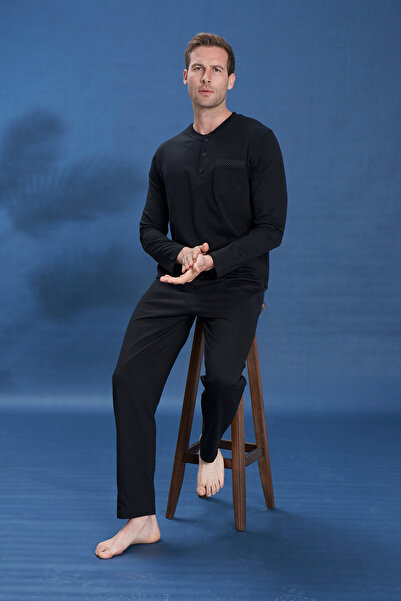 REMSA Ανδρικό σετ πιτζάμες με μακριά μανίκια από χτενισμένο βαμβάκι 2106 Μαύρο06