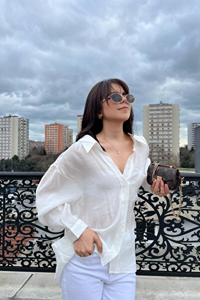 sunfyre Women's V-Neck Modal Fabric Casual Single Pocketed Sheer Shirt Sun290