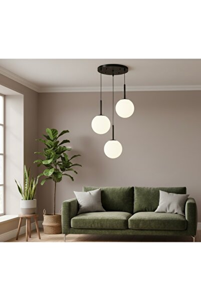 demet habek mylights E27 Üçlü Mat Opal Beyaz Cam Sarkıt Avize Modern Masa Üst...