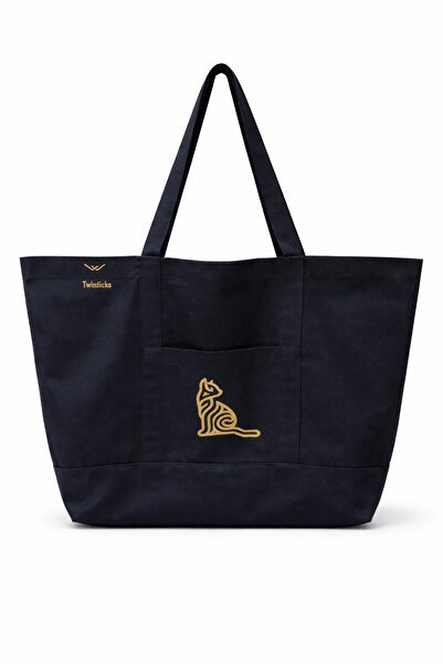 TWINTICKS كانفاس جولدن كات مطبوع سبورتس آند يوجا حقيبة سي - حقيبة كبيرة الحجم...