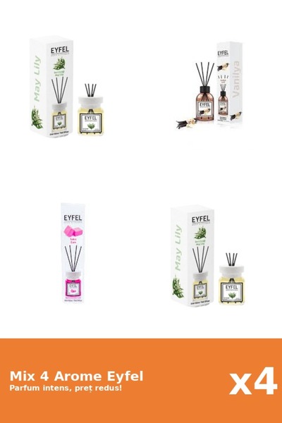 Eyfel Set 4 Mix Eyfel: 1x Bubble Gum, 2x Lacramioare, 1x Vanilie