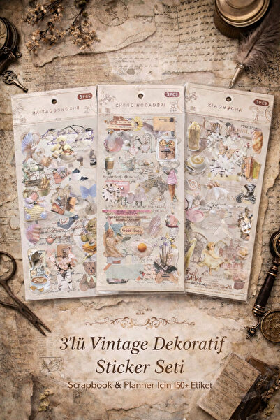 hediyeofisi Set de 3 autocolante decorative vintage – peste 150 de etichete p...
