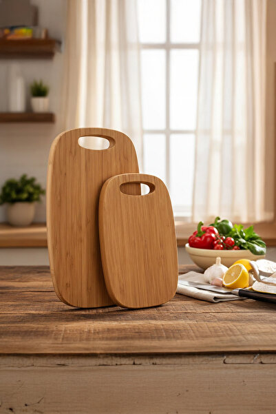 Vadi Bamboo Cutting Board Set of 2 Wooden Kitchen Chopping Boards with Handles