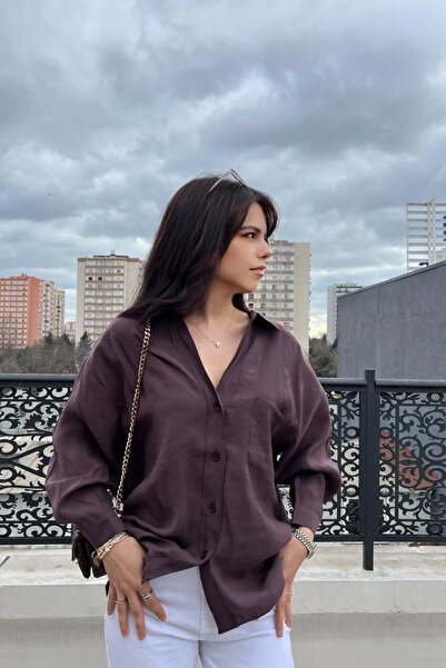 sunfyre Women's V-Neck Modal Fabric Casual Single Pocketed Sheer Shirt Sun290