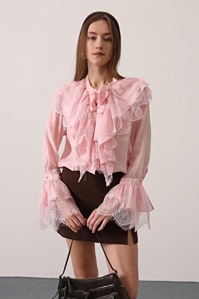 vuvutasarım Women's Lace and Button Detailed Women's French Shirt 34512