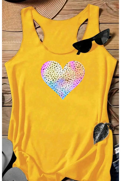 SUNFREE Shining Heart Printed Women's Swimmer Athlete Cotton Pack U-Neck Tshirt