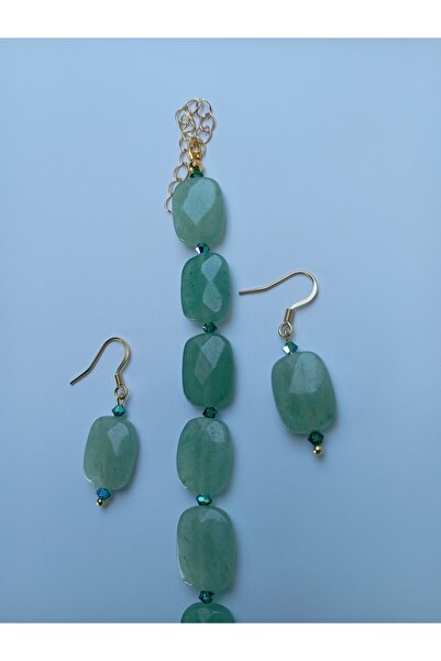 OEM Jewelry set rectangular faceted Aventurine and Swarovski emerald AB beads