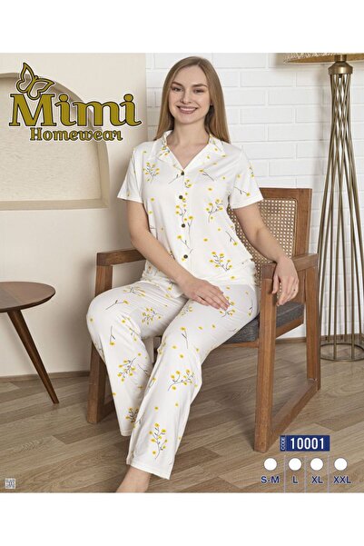 Mimi Homewear Σετ πιτζάμες λευκές με σχέδιο ηλίανθου