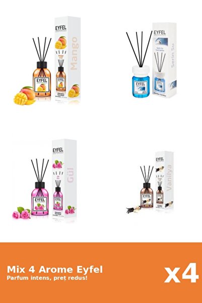 Eyfel Set 4 Mix Eyfel: 1x Cool Water, 1x Mango, 1x Trandafir, 1x Vanilie