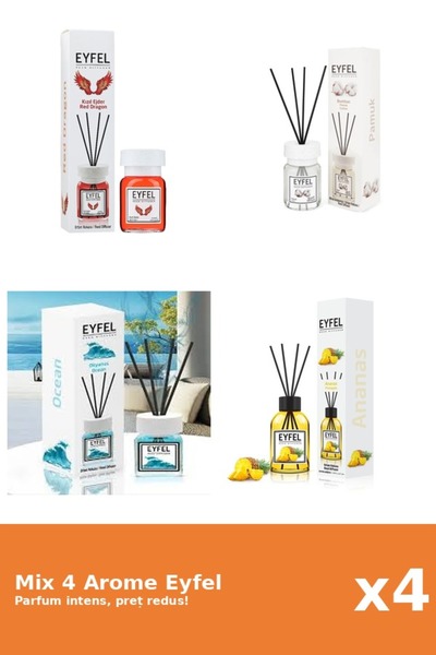 Eyfel Set 4 Mix Eyfel: 1x Ananas, 1x Bumbac, 1x Ocean, 1x Red Dragon