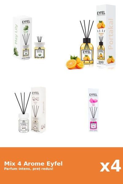 Eyfel Set 4 Mix Eyfel: 1x Bubble Gum, 1x Bumbac, 1x Lacramioare, 1x Portocala