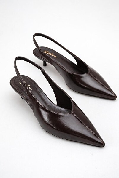 LDR Piele lacuită maro pentru femei, cu vârf ascuțit, model Kitten pantofi cu...