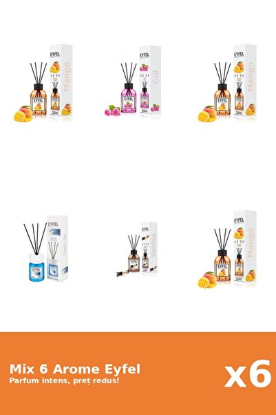 Eyfel Set 6 Mix Eyfel: 1x Cool Water, 3x Mango, 1x Trandafir, 1x Vanilie