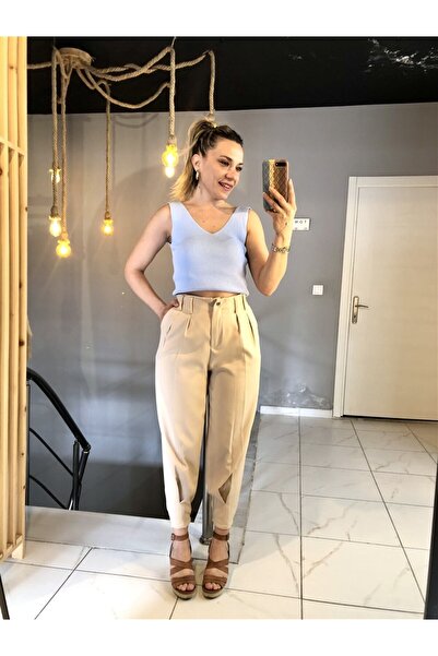 Gözde Tasarım Butik Women's Cream Color Elastic Waist Carrot Cut Jogg Jogger ...