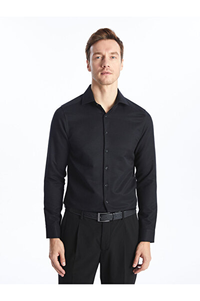 LC Waikiki Ανδρικό πουκάμισο μακρυμάνικο Dobby σε μαύρο χρώμα από το κατάστημ...