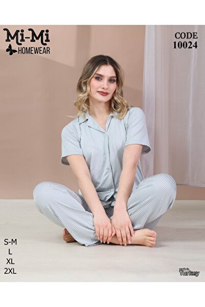 Mimi Homewear Σετ Πιτζάμες Λευκό με Μπλε Ρίγες