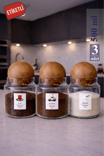 Mutfak Köşesi Pureglass 500 ml 3-Piece Glass Jar Set with Wooden Ball Lids – ...